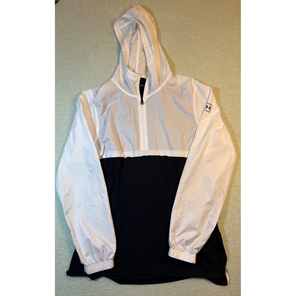 Under Armour Mens Large White Black Colorblock Quarter Zip Hooded Windbreaker